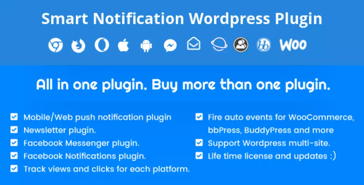 Smart Notification Wordpress Plugin. Web & Mobile Push, FB Messenger, FB Notifications & Newsletter.