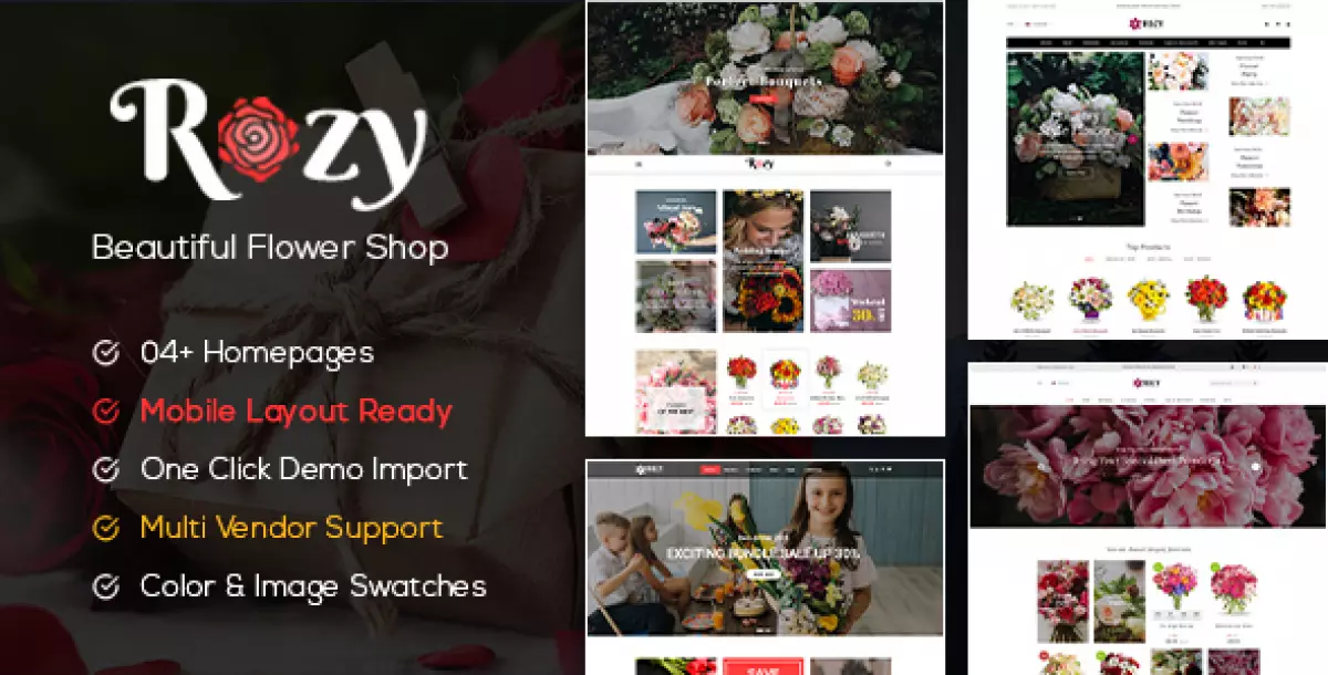 Rozy - Flower Shop WooCommerce WordPress Theme (4+ Indexes + Mobile Layouts Ready)